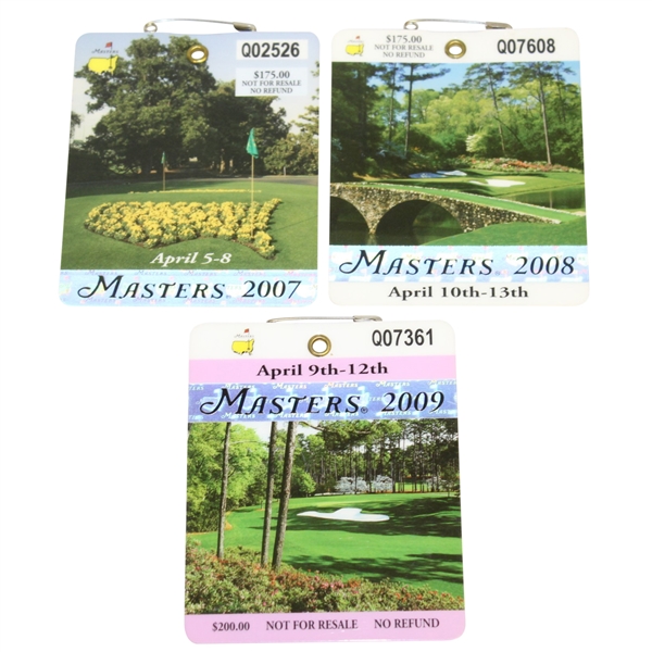 2007, 2008, & 2009 Masters Tournament Series Badges - Johnson, Immelman, & Cabrera Winner