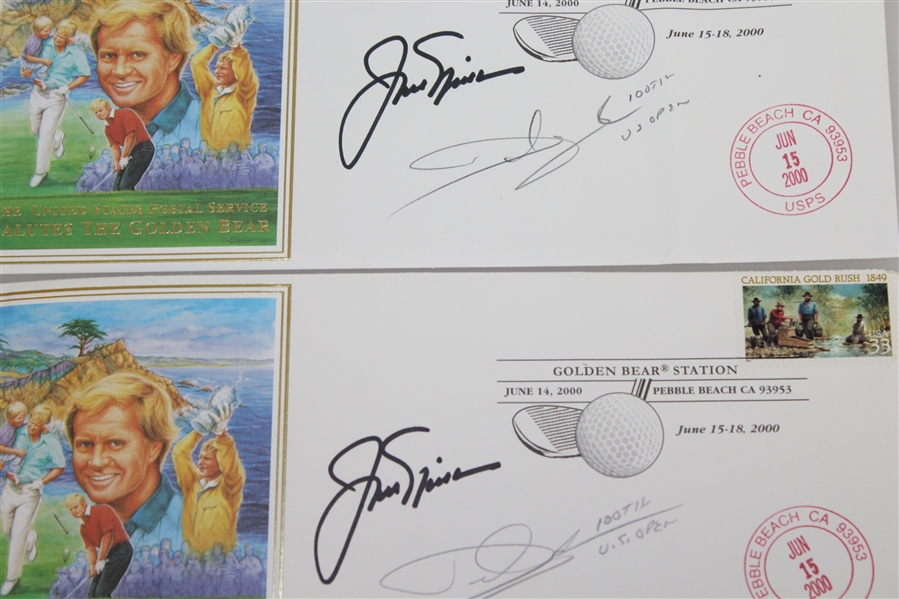 Two Jack Nicklaus Signed 2000 US Open at Pebble Beach Ltd Ed Cachets JSA ALOA