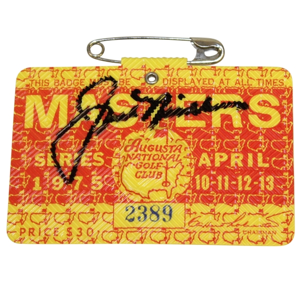 Jack Nicklaus Signed 1975 Masters SERIES Badge #2389 JSA ALOA