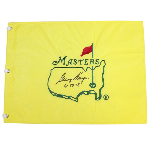 Gary Player Signed Undated Masters Embroidered Flag with Years Won Inscription JSA ALOA
