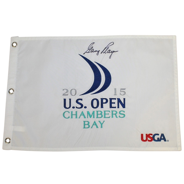 Gary Player Signed 2015 US Open at Chambers Bay Embroidered Flag JSA ALOA