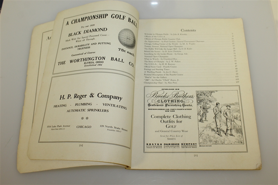 1928 US Open Championship at Olympic Fields CC Program - Johnny Farrell Winner