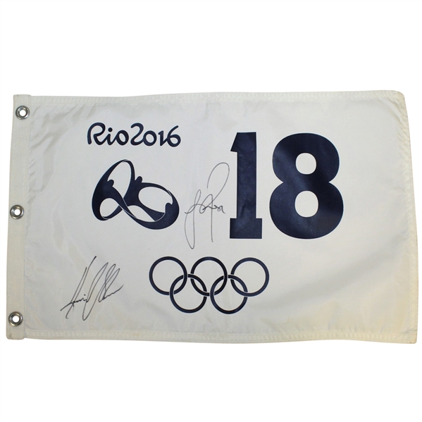 Justin Rose & Henrik Stenson Signed 2016 Rio Olympics Flag JSA ALOA