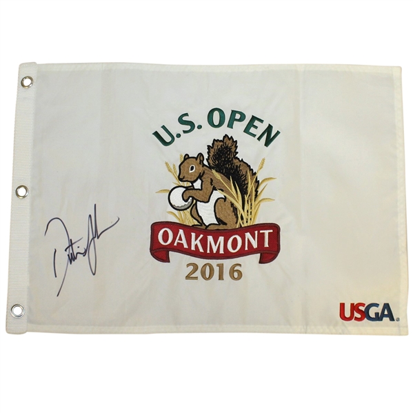 Dustin Johnson Signed 2016 US Open Championship at Oakmont Embroidered Flag JSA ALOA