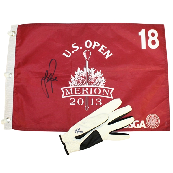 Justin Rose Signed 2013 US Open at Merion Flag & Signed Golf Glove JSA ALOA