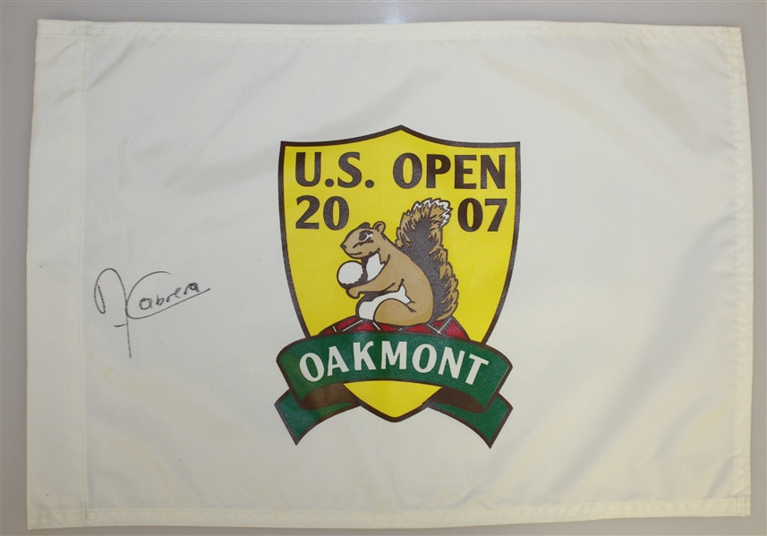 Angel Cabrera Signed 2007 US Open at Oakmont Flag & Signed Golf Glove JSA ALOA