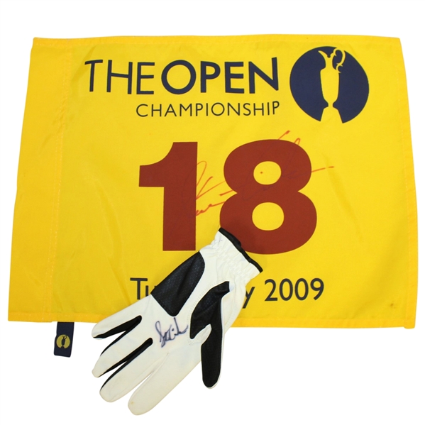 Stewart Cink Signed 2009 Open Championship at Turnberry Flag & Signed Golf Glove JSA ALOA