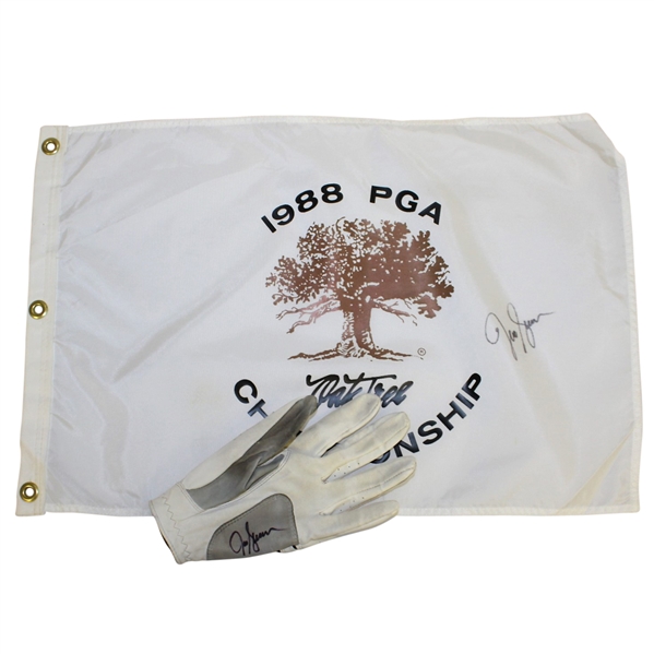 Jeff Sluman Signed 1988 PGA Championship at Oak Tree Flag & Signed Golf Glove JSA ALOA