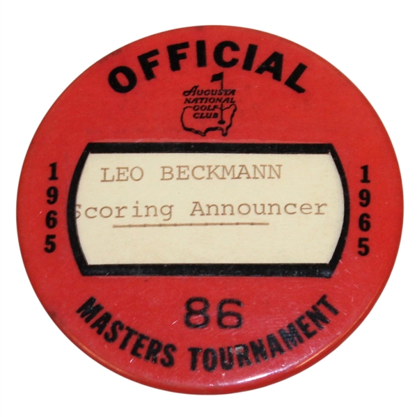 1965 Masters Tournament Officials Badge #86 - Leo Beckmann Scoring Announcer