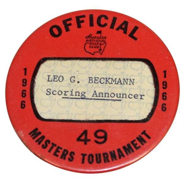 1966 Masters Tournament Officials Badge #49 - Leo Beckmann Scoring Announcer
