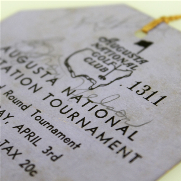 1937 Augusta National Inv. Tournament Saturday Ticket #1311 Signed by Winner Byron Nelson Full JSA #Z71382
