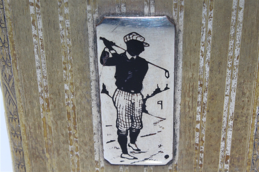 Circa 1920 Evans Nickel Silver Plated Cigarette Case with Golfer