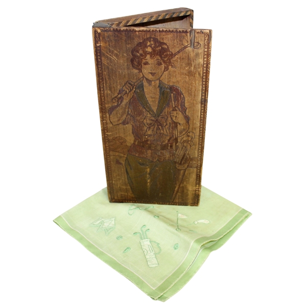 Classic Lady Golfer Wooden Glove Box with Handkerchief