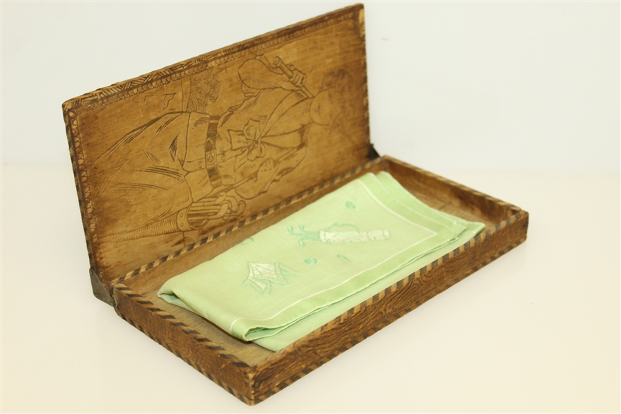 Classic Lady Golfer Wooden Glove Box with Handkerchief