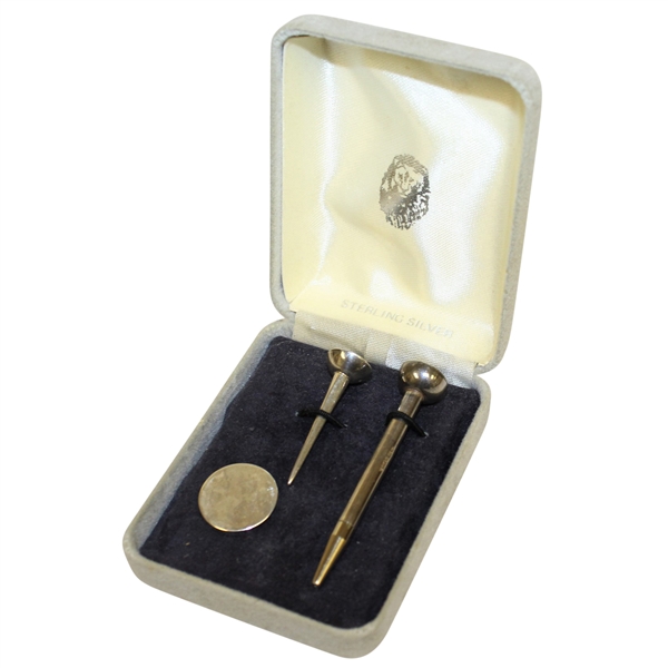 Sterling Silver Golf Tee, Pencil, and Ball Marker with Case