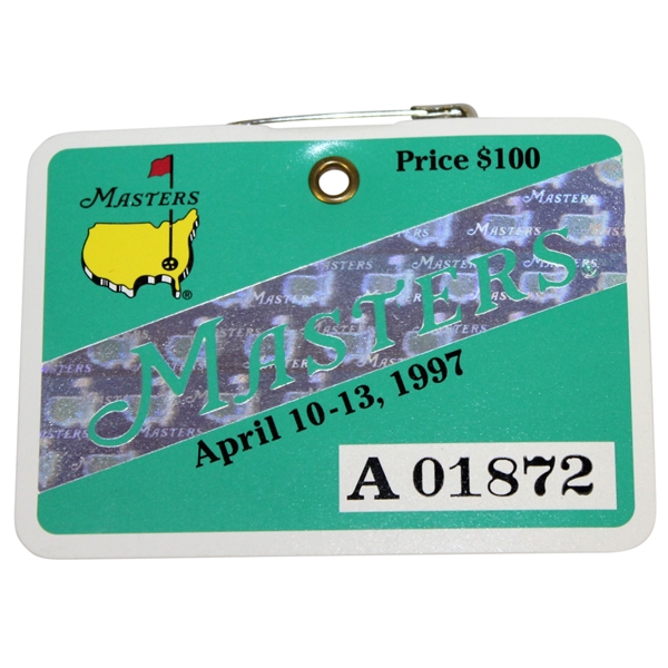 1997 Masters Tournament Series Badge #A01872 - Tiger Wins His First Masters!