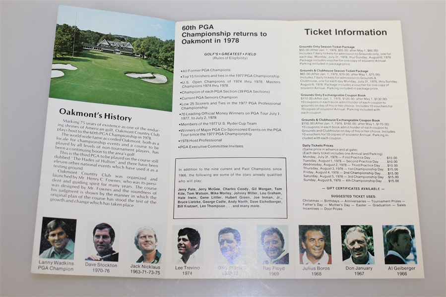 1978 PGA Championship at Oakmont Country Club Program, Ticket, & Pairing Sheet