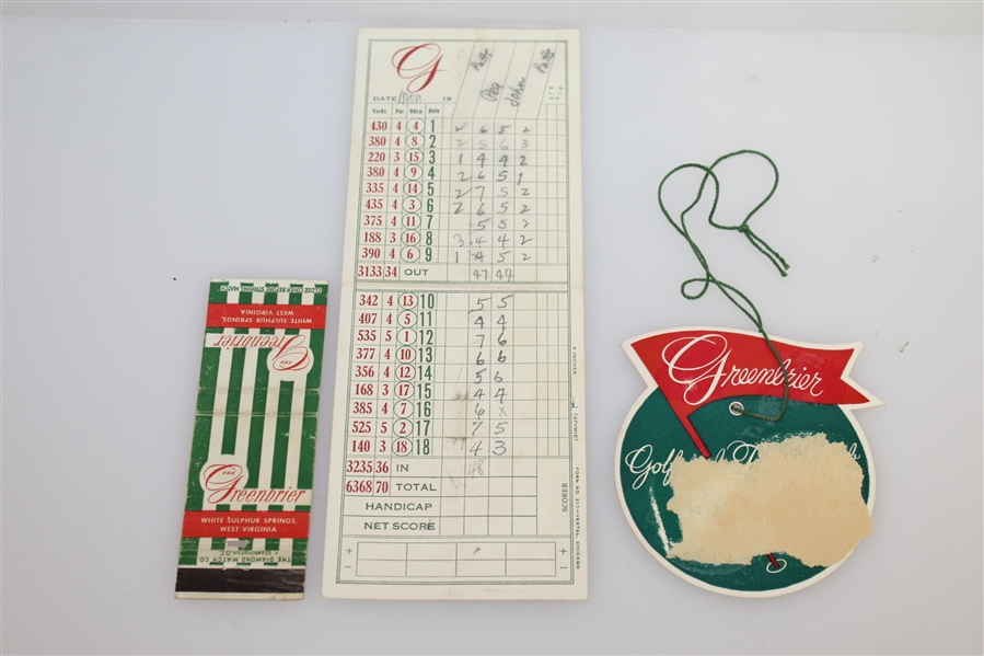 John Derr's Personal Greenbrier Golf & Country Club Scorecard, Guest Ticket, & Matchbook