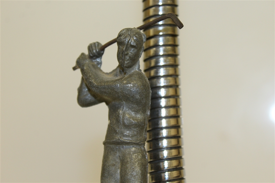 Classic Art Deco Golfer Pre-Swing Themed Silver Lamp - Works
