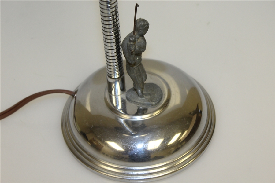 Classic Art Deco Golfer Pre-Swing Themed Silver Lamp - Works