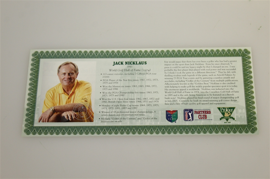 Jack Nicklaus One Troy Ounce Fine Silver PGA Tour HOF 1974 Commemorative Medal with Certificate - Scarce