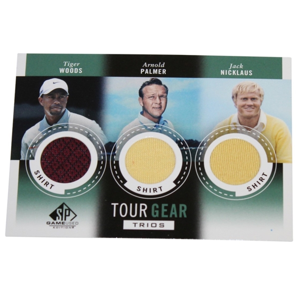 Tiger Woods, Arnold Palmer, & Jack Nicklaus Tour Gear Game Used Golf Card - Shirts