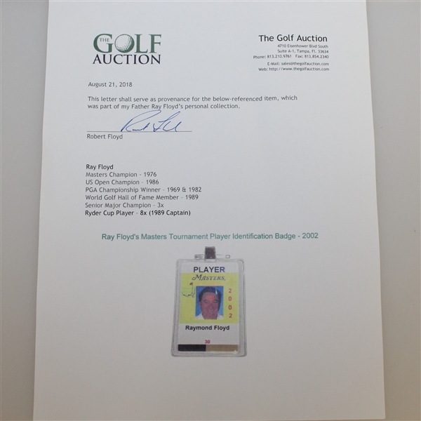 Ray Floyd's Masters Tournament Player Identification Badge - 2002