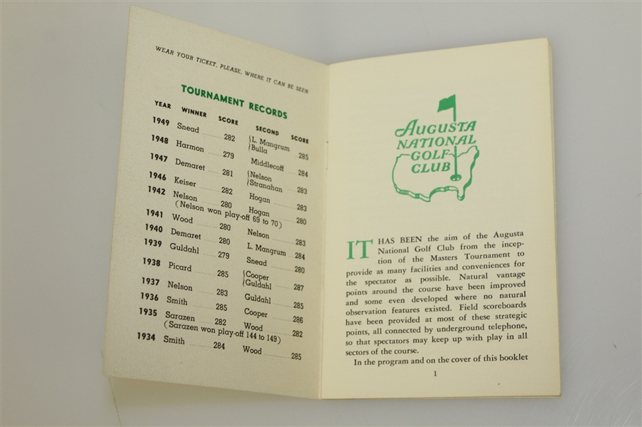 1950 Masters Tournament Spectator Guide - Jimmy Demaret Winner