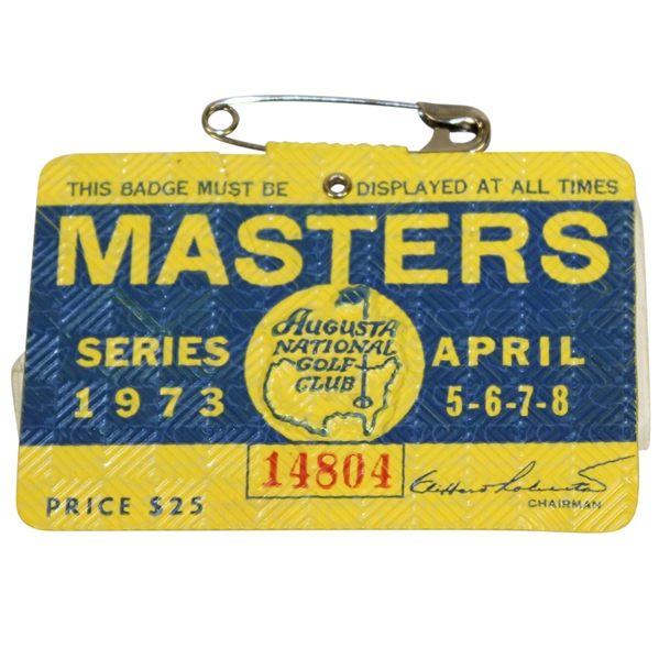 1973 Masters Tournament Badge #14804 - Tommy Aaron Winner