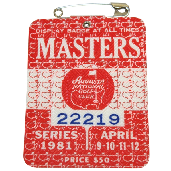 1981 Masters Tournament Badge #22219 - Tom Watson Winner