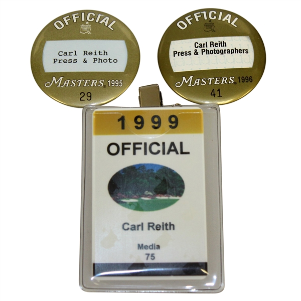 1995, 1996, & 1999 Official Masters Press/Photo/Media Badges - Carl Reith