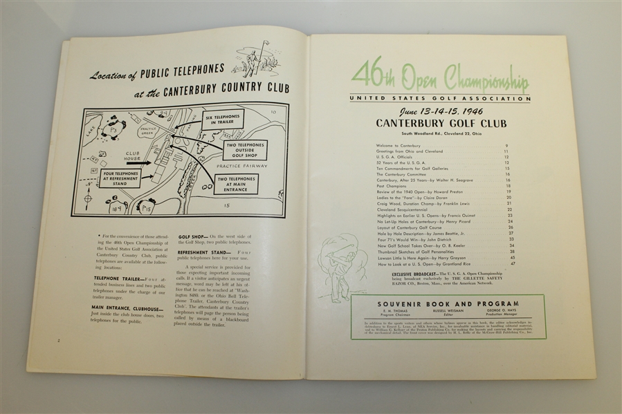 1946 US Open Championship at Canterbury Program - Lloyd Mangrum Winner