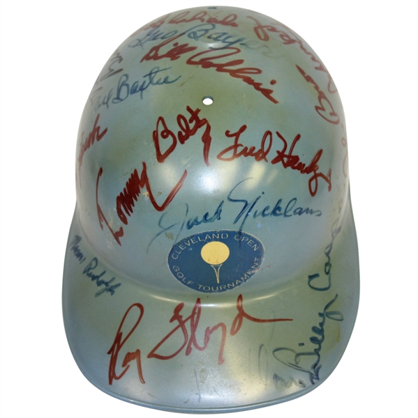 Multi-Signed Vintage Cleveland Open Blue Hard Hat - Nicklaus, Palmer, Bolt, others JSA ALOA