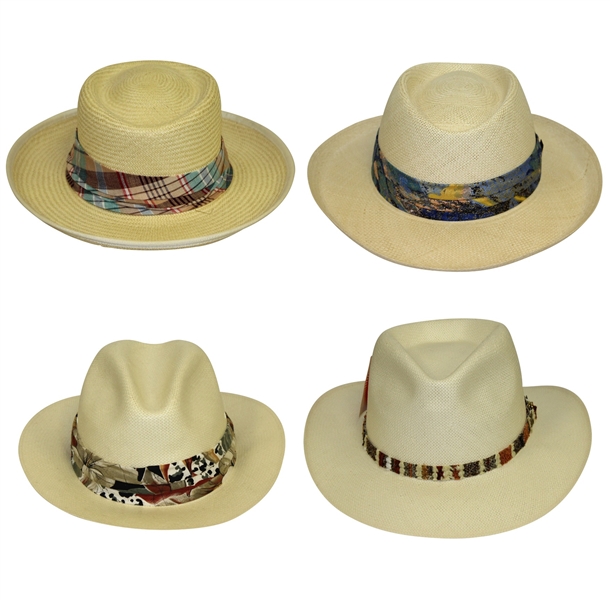 Four Don Cherry Personal Kangol Straw Fancy Strap Golf Hats - Plaid, Blue, Multi, & Thin Brown 