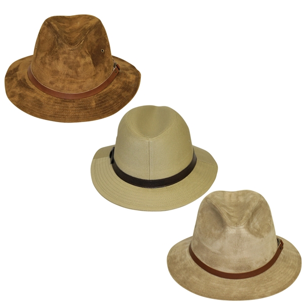 Three Don Cherry Personal Kangol Leather Suede Golf Hats - Brown, Khaki, & Stone
