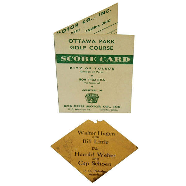 Walter Hagen Signed Exhibition Ticket with Ottawa Park Scorecard with Stymie JSA ALOA