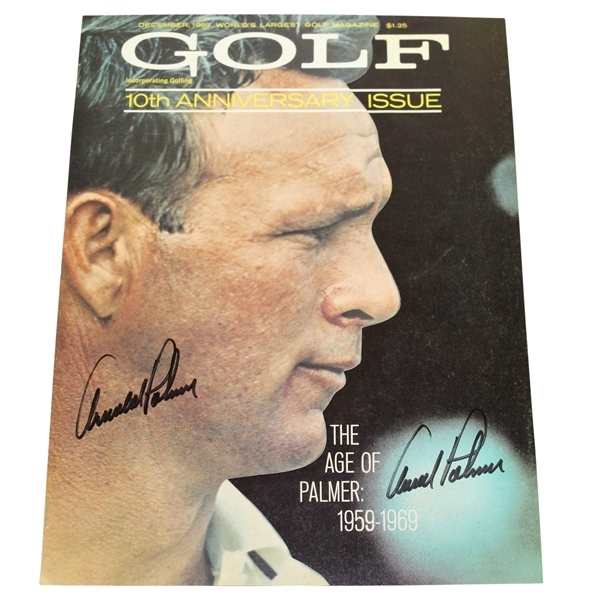 Arnold Palmer Twice Signed 1969 Golf 10th Anniversary Issue Magazine Page JSA ALOA