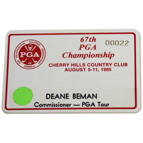 Deane Beman's 1985 PGA Championship at Cherry Hills PGA Commissioner Badge #22