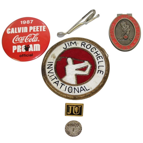 Deane Beman's Calvin Peete Pro-Am Badge, Jim Rochelle Inv. Crest, David Pryor Money Clip, & Other