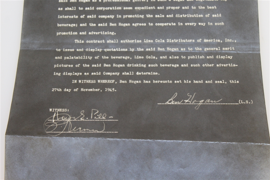 Copy of Ben Hogan 1945 Agreement with Lime Cola Distributors of America