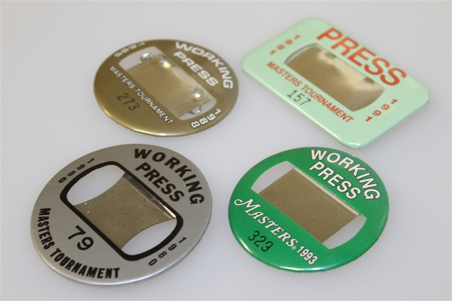 Four Masters Tournament Working Press Badges - 1980, 1988, 1991, & 1993