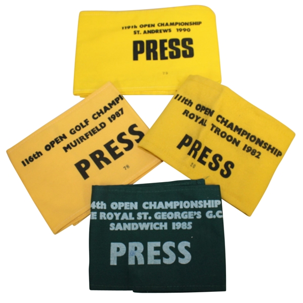 Four Open Championship Press Armbands - 1982, 1985, 1987, & 1990