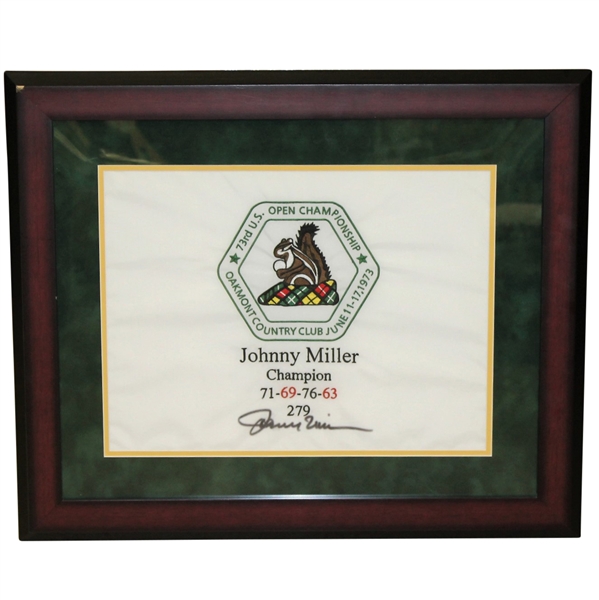 Johnny Miller Signed 1973 US Open Record 63 Commemorative Flag - Framed JSA ALOA