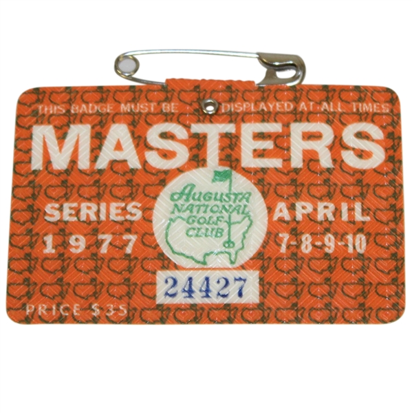 1977 Masters Tournament Series Badge #24427 - Tom Watson Winner