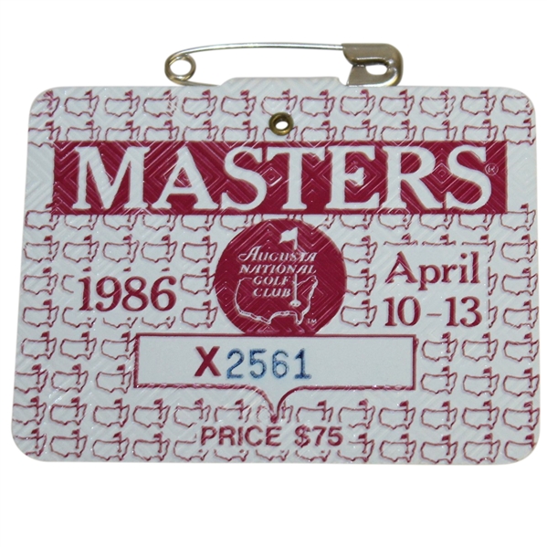 1986 Masters Tournament Series Badge #X2561 - Jack Nicklaus Winner - 6th Green Jacket