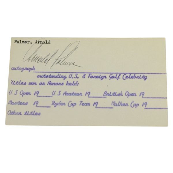Arnold Palmer Vintage Signed 3x5 Index Card JSA ALOA