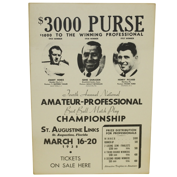 Classic 1938 Best Ball Match Play Tournament at St. Augustine Links Announcement Print