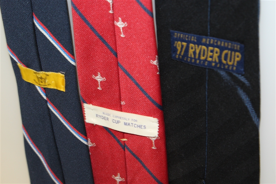 Ryder Cup Ties - Blue with Multi Stripe Trophy, Red with Blue Stripe Trophy, & Blue Logo