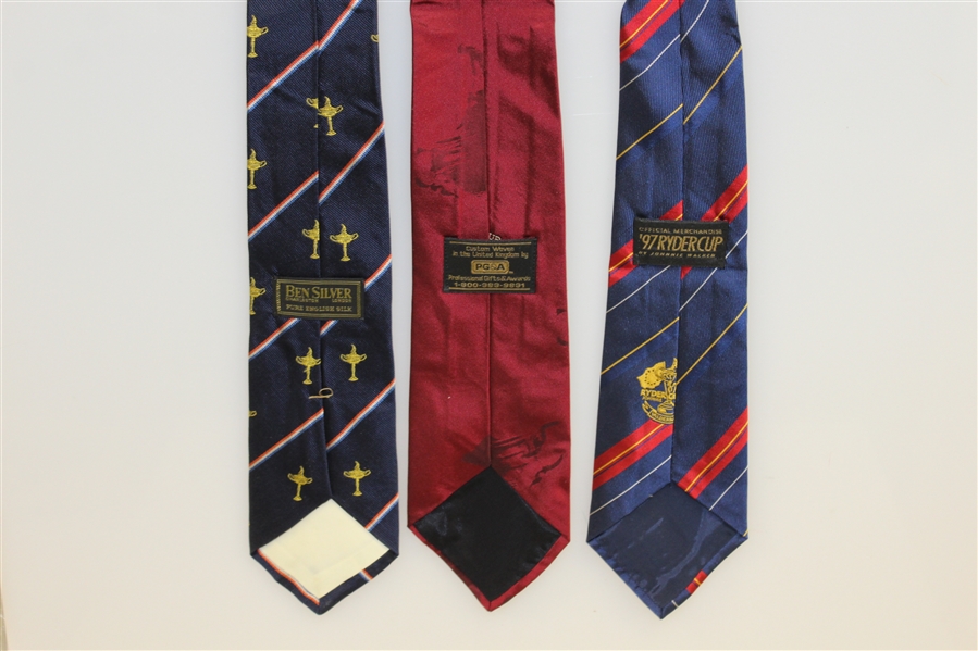 Ryder Cup Ties - Blue with Multi Stripe Trophy, The Country Club Red, & 1997 Red/Blue Logo