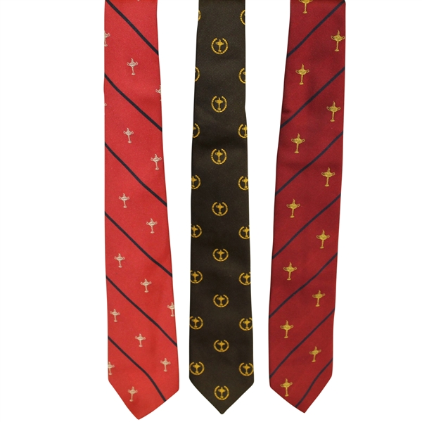 Ryder Cup Ties - Red with Blue Stripe Trophy, Brown with Trophy, & Red with Blue Stripe Trophy